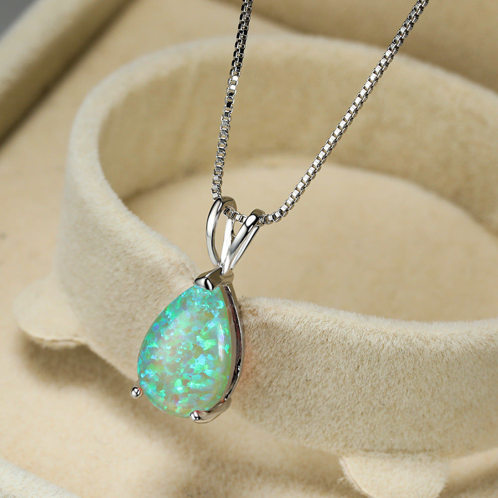 AA OUT OF STOCK Minimalist Drop Opal Pendant Necklace - Selina-GroeneOpaal-Silver-The Livary