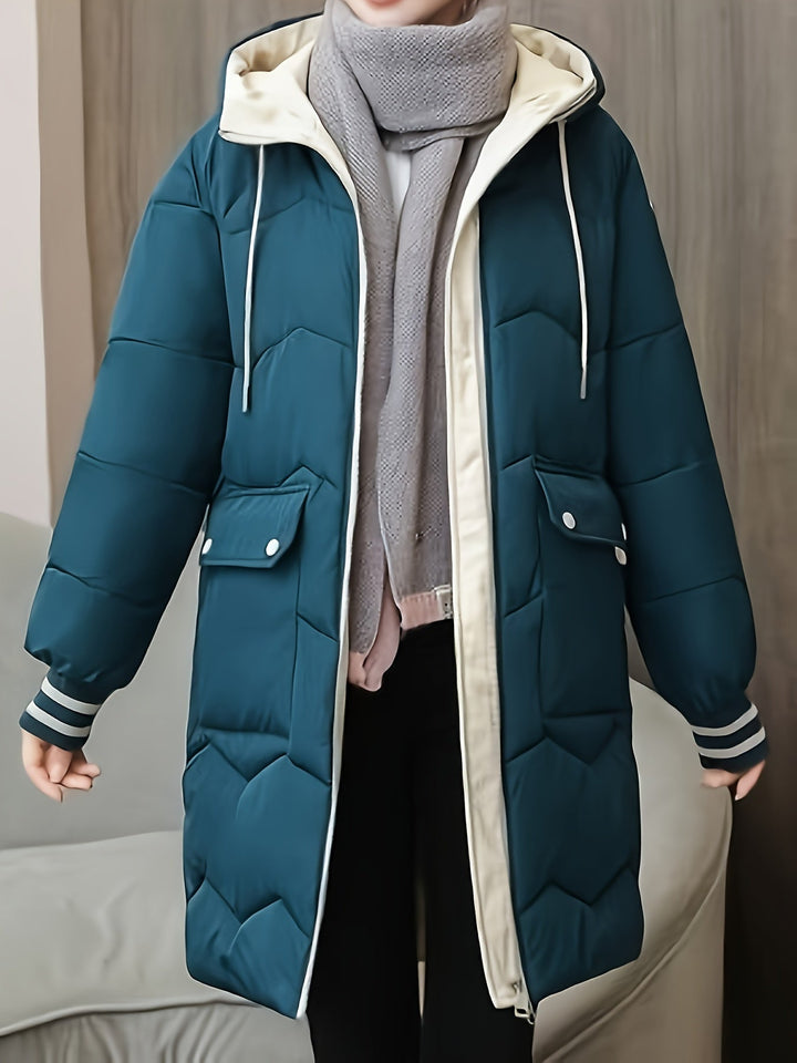 Warm Quilted Hoodie Jacket with Zip - Valencia-Blue-S-The Livary