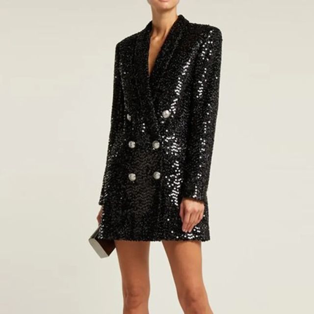 Sequin Blazer Jumpsuit with Double Breasted Buttons - Stella-Black-XS-The Livary