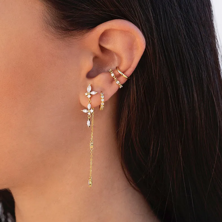 Timeless Drop Earrings - Elodie-Flower Chain Earrings-Gold-The Livary