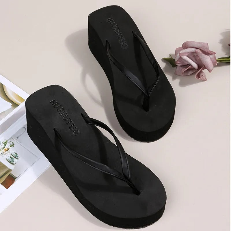 Ladies' Platform Slippers with Clip Toe Design – Riviera-Black-3-The Livary