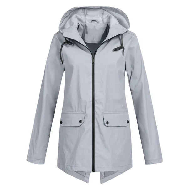 Trendy Women's Rain Jacket with Hood - Liora-Grey-S-The Livary