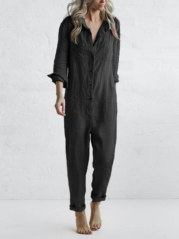 Casual Jumpsuit – Liv | 100% Cotton, With Handy Pockets-Black-S-The Livary
