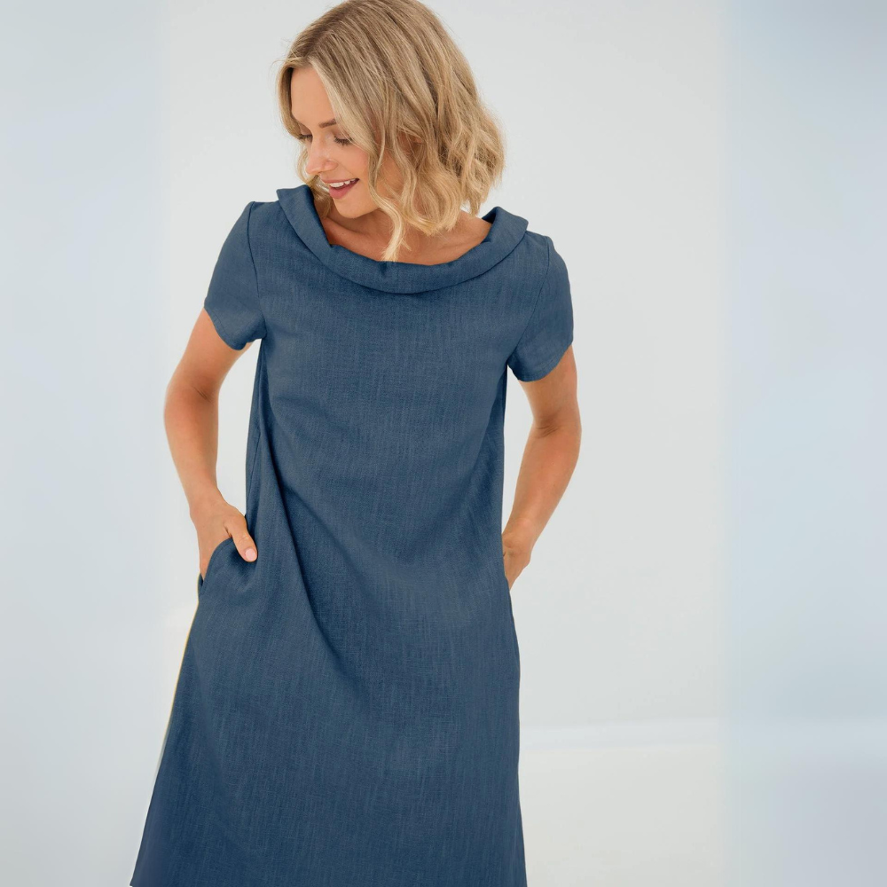 Stylish ladies' summer dress made from a linen-cotton blend - LinaLuft-Dark blue-XS-The Livary