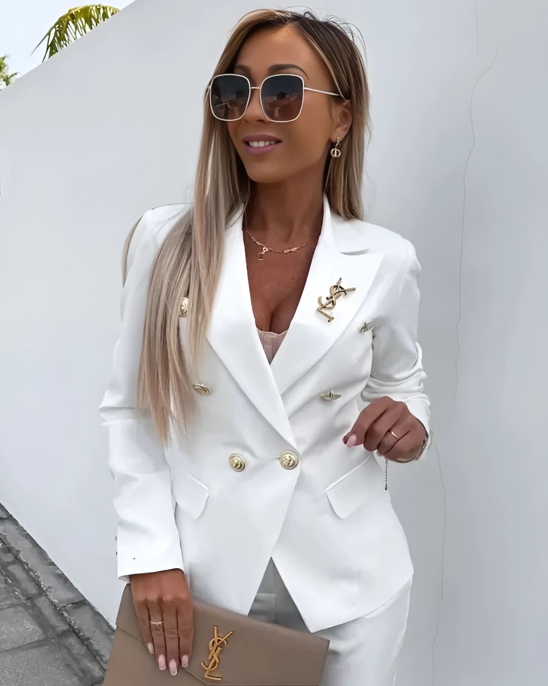 Two-piece women's slim-fit set for modern business looks – Valentina-White-S-The Livary