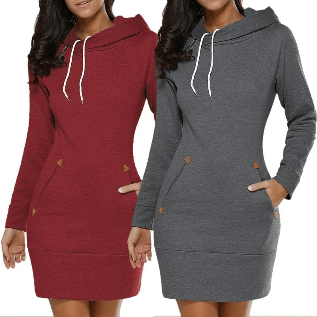 Hooded sweatshirt dress with pockets – Isabella-Black-S-The Livary