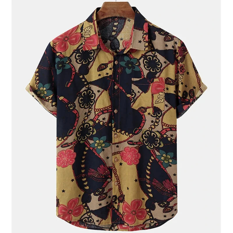 Light & Stylish Tropical Shirt with Floral Pattern for Men – Mateo-Black-Dark Brown-S-The Livary