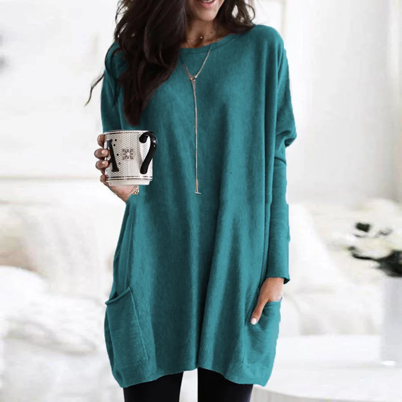 Trendy Tunic with Long Sleeves - Celina-Green-S-The Livary