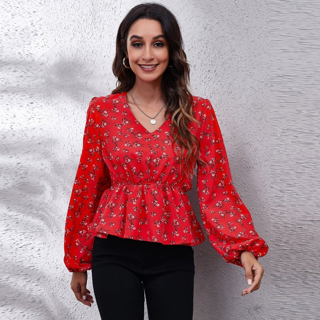 Airy & Colourful Women's Blouse with Pattern – Leona-Red flower pattern-S-The Livary