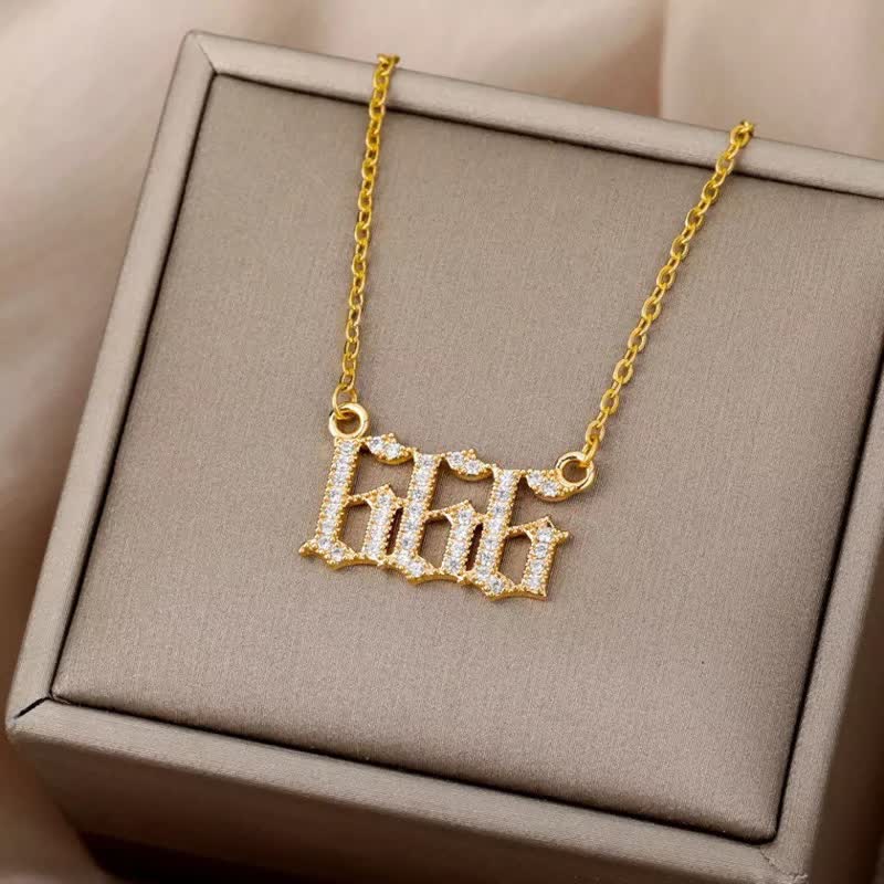 Zirconia Angel Numbers Necklace - Seraphina-Gold-777-The Livary