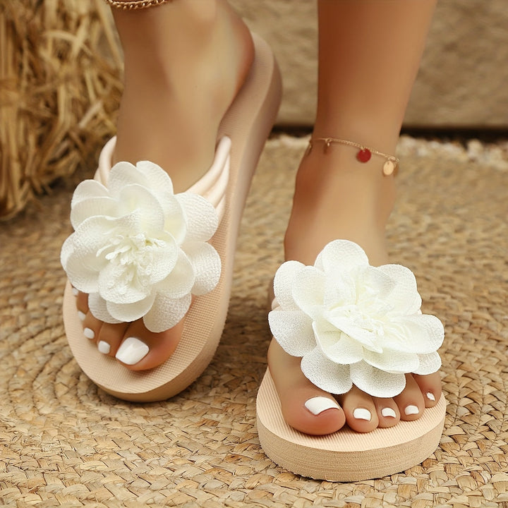 Stylish women's slippers with floral detail for summer - FlowerStep-Beige-3-The Livary