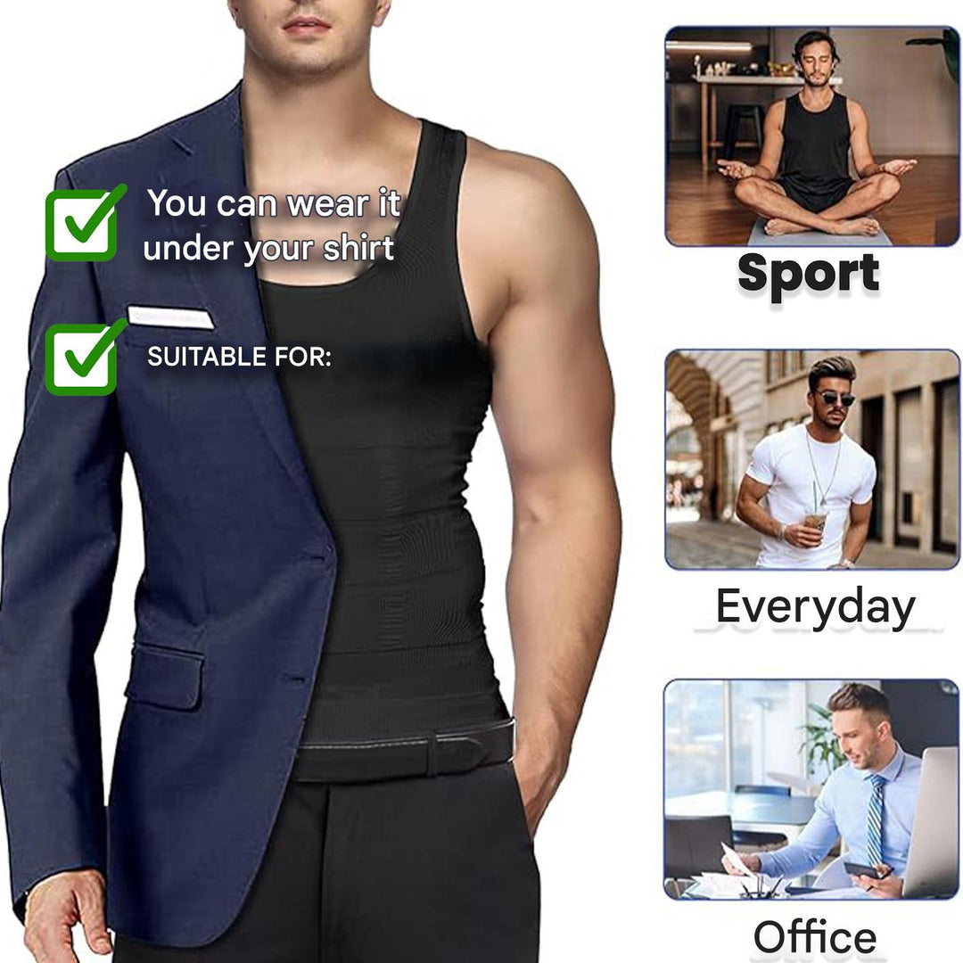Corrective Shirt with Shaping Effect – Noah-Black-M (50-65kg)-The Livary