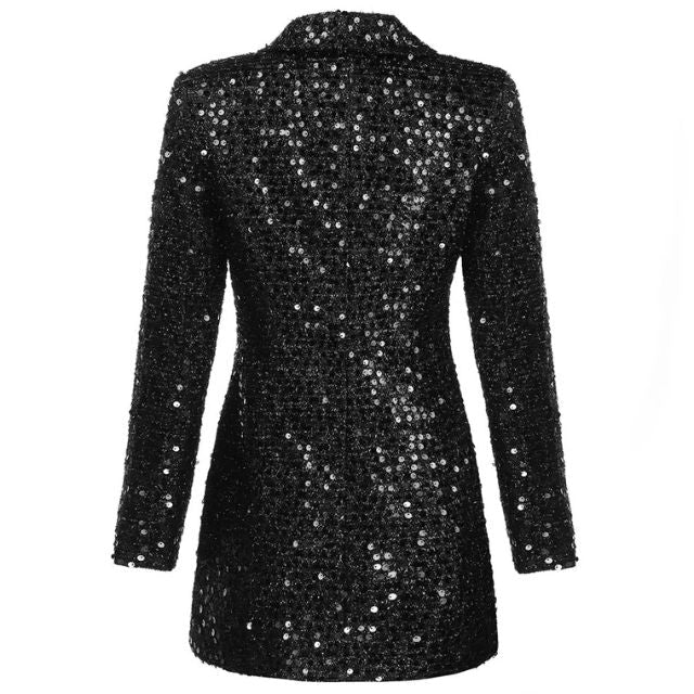 Sequin Blazer Jumpsuit with Double Breasted Buttons - Stella-Black-XS-The Livary