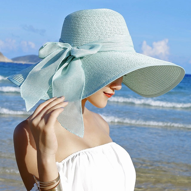 Ladies' straw hat with sun protection – Candy-Light blue-The Livary