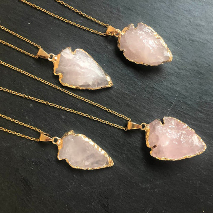 Natural Crystal Carnelian Arrowhead Necklace - Aeliana-Rose quartz-The Livary