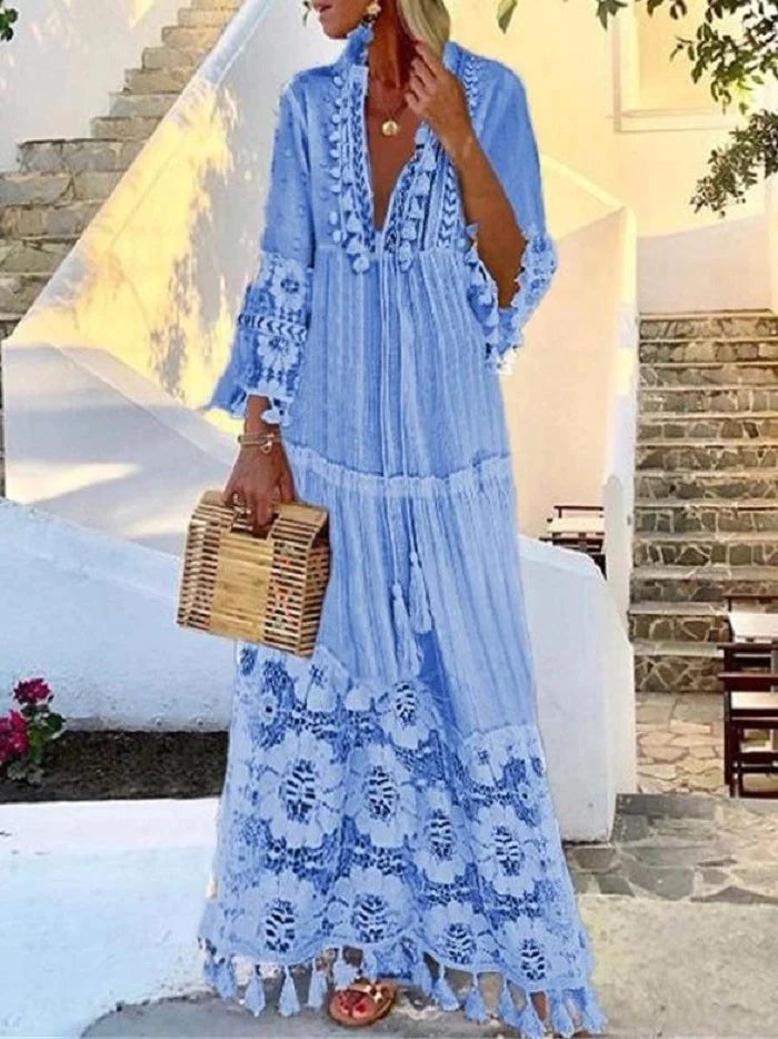 Stylish figure-hugging lace dress for women – Elina-Blue-S-The Livary