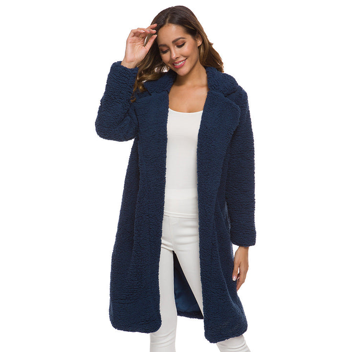 Stylish Ladies Faux Fur Coat with Hood - Vivienne-Marine blue-S-The Livary