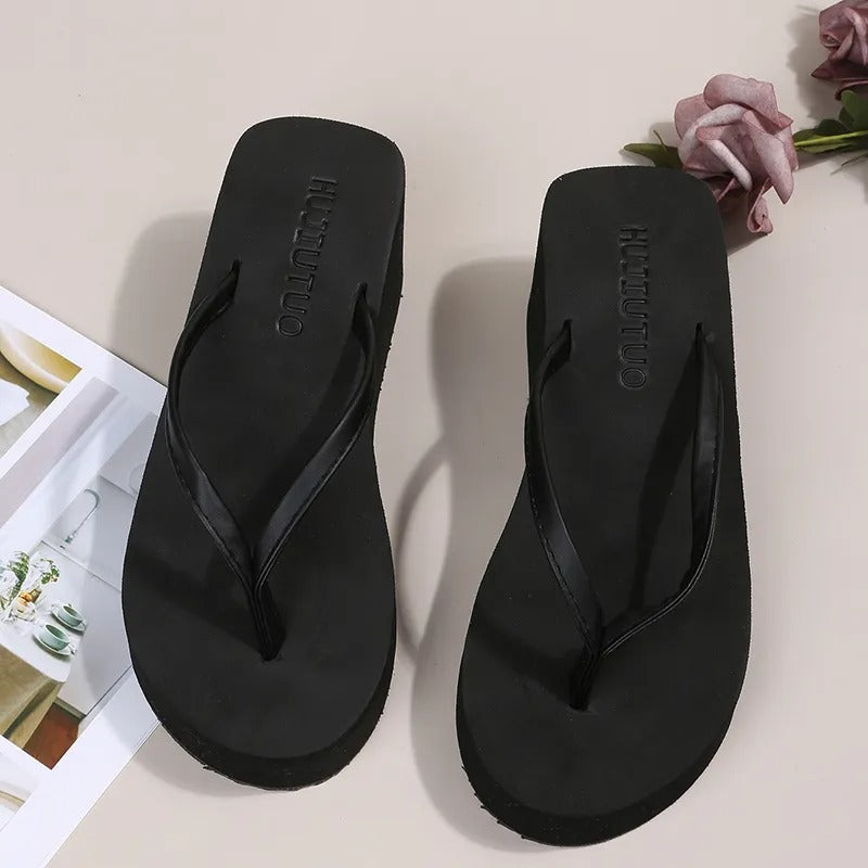 Ladies' Platform Slippers with Clip Toe Design – Riviera-Black-3-The Livary