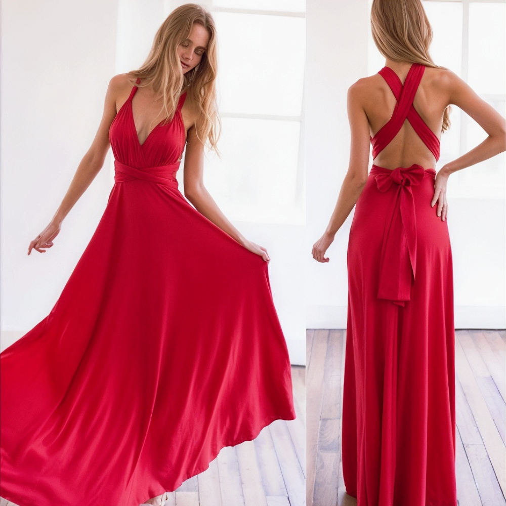 Elegant wrap maxi dress with a feminine fit – Celine-Red-S-The Livary