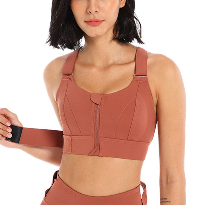 Sports bra with zip & back support – buy 1, get 1 free – Livia-Brick red-S-The Livary
