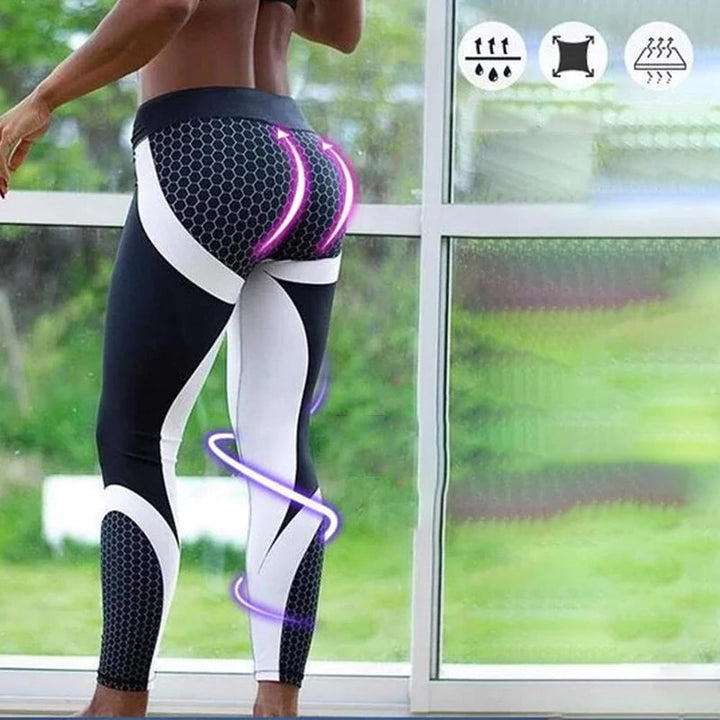 High Waisted Women's Yoga Leggings with Geometric Pattern - Aurora-Black-S-The Livary