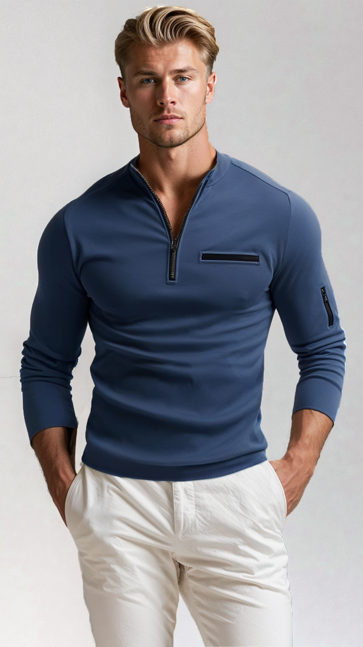 Stylish Men's Sweater with Quarter Zip – Lorenzo-Black-S-The Livary