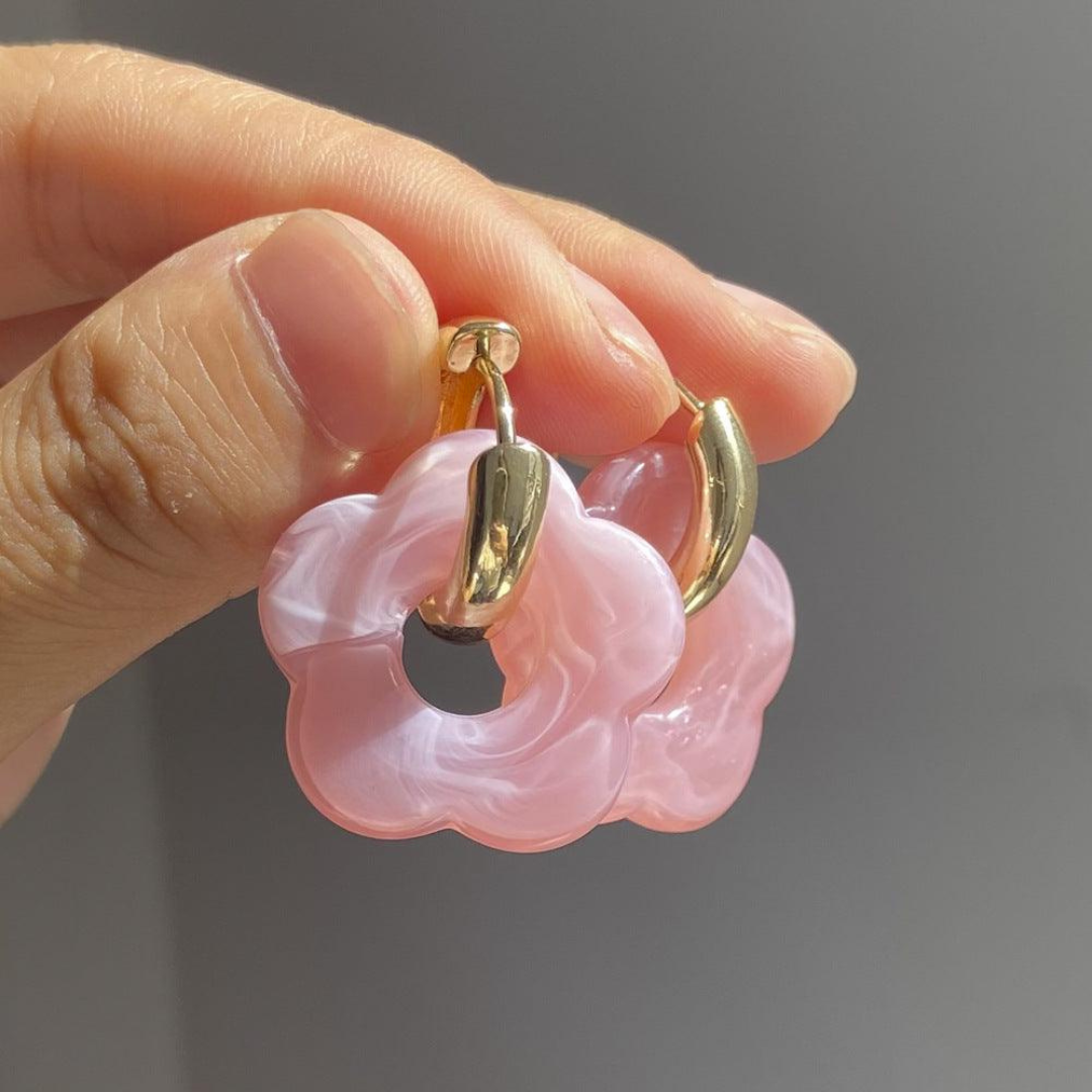 Gold Plated Flower Earrings - Valeria-Pink-The Livary