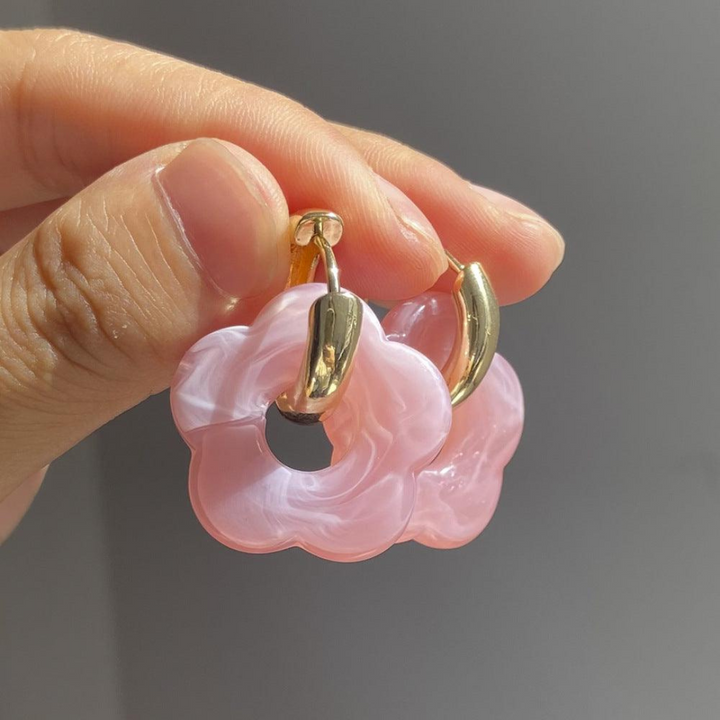 Gold Plated Flower Earrings - Valeria-Pink-The Livary