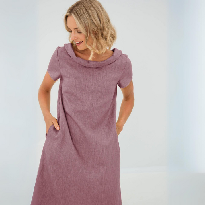 Stylish ladies' summer dress made from a linen-cotton blend - LinaLuft-Purple-XS-The Livary