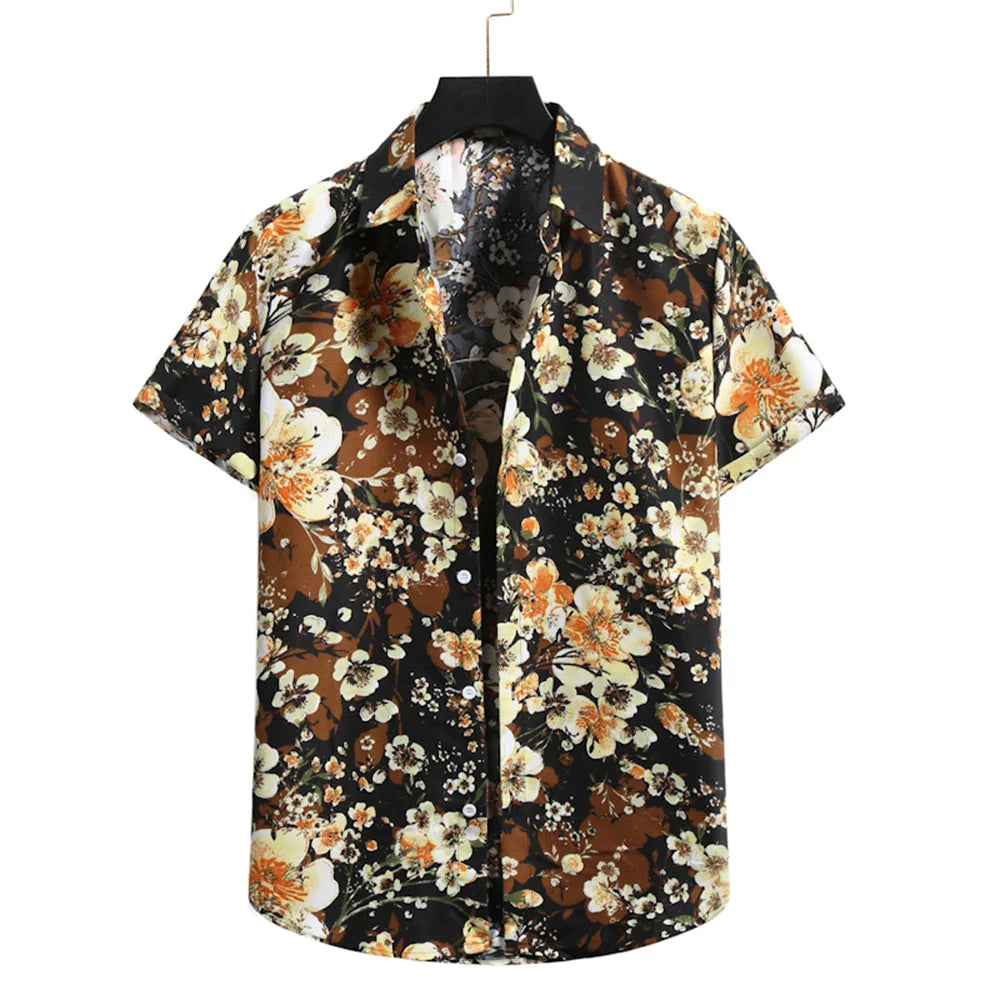 Light & Stylish Tropical Shirt with Floral Pattern for Men – Mateo-Brown-Black-S-The Livary