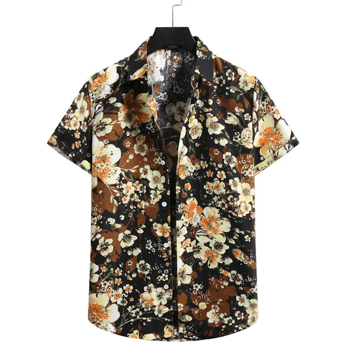 Light & Stylish Tropical Shirt with Floral Pattern for Men – Mateo-Brown-Black-S-The Livary