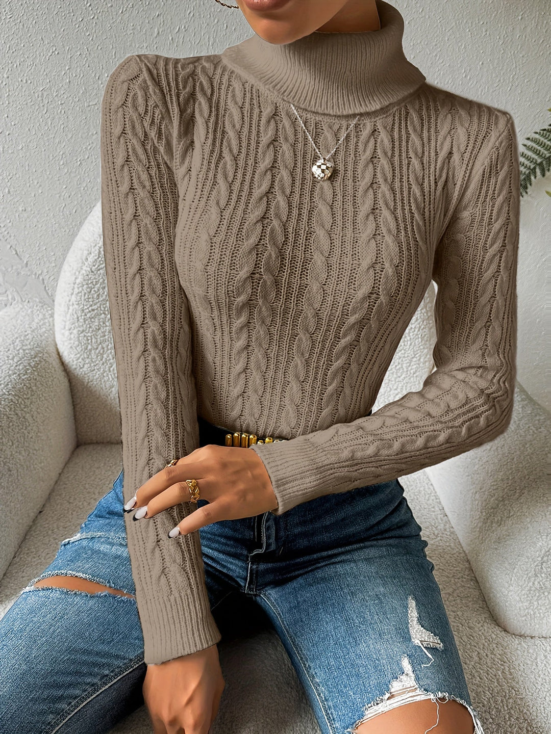 Plain Cable Knit Sweater for Women - Amara-White-S-The Livary