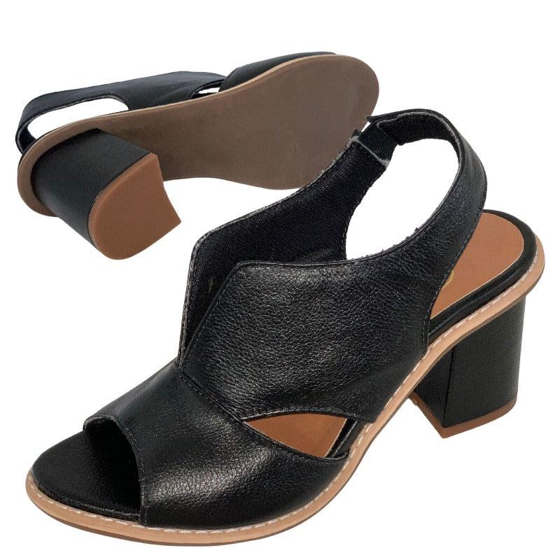 Women’s leather sandals with heel & comfort footbed – Selina-Beige-2.5-The Livary
