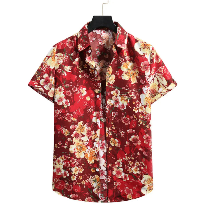 Light & Stylish Tropical Shirt with Floral Pattern for Men – Mateo-Red-Brown-S-The Livary