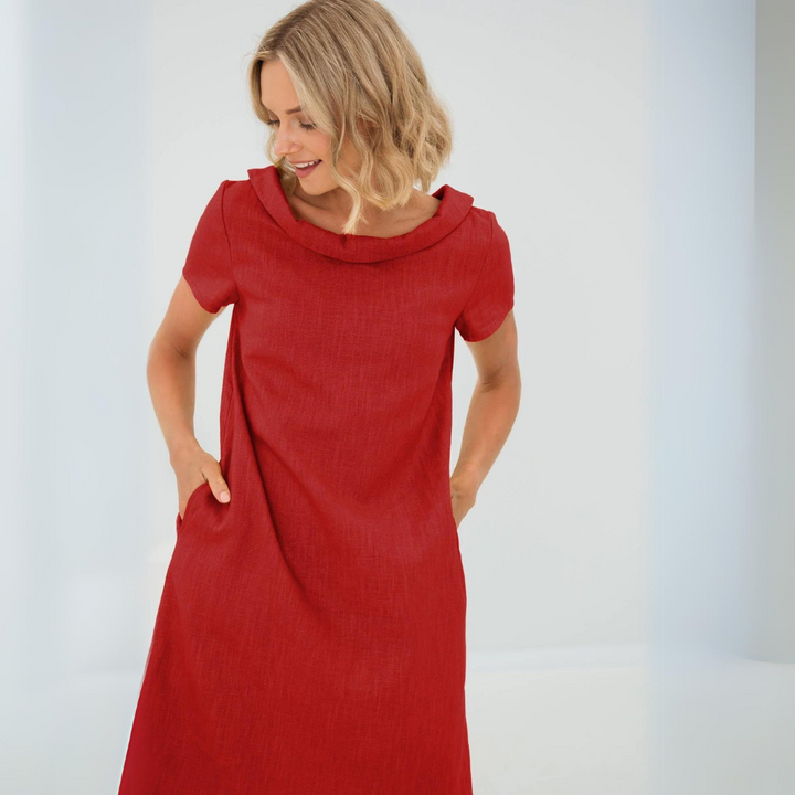 Stylish ladies' summer dress made from a linen-cotton blend - LinaLuft-Red-XS-The Livary