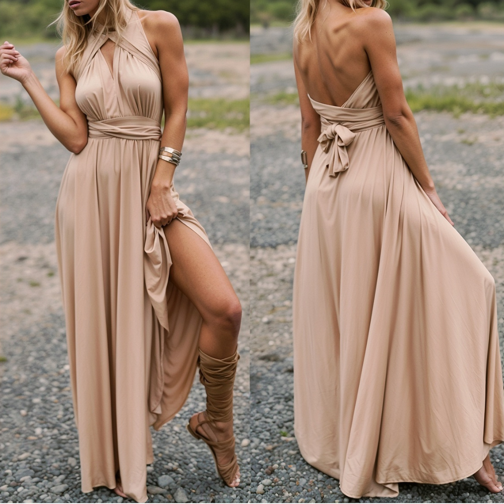 Elegant wrap maxi dress with a feminine fit – Celine-Brown-S-The Livary