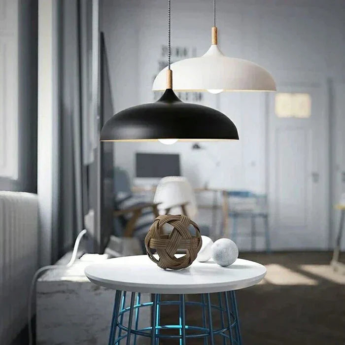 Ceiling lamp in Scandinavian Oak - ScandiLuxe-Black-Warm Wit-dia13.78 inches x h9.05 inches-The Livary