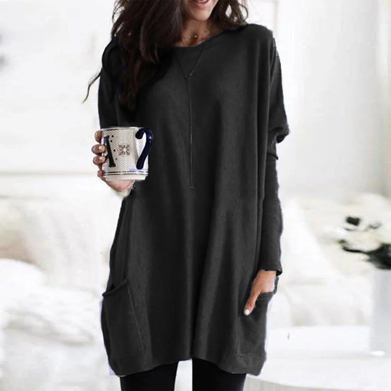 Trendy Tunic with Long Sleeves - Celina-Black-S-The Livary