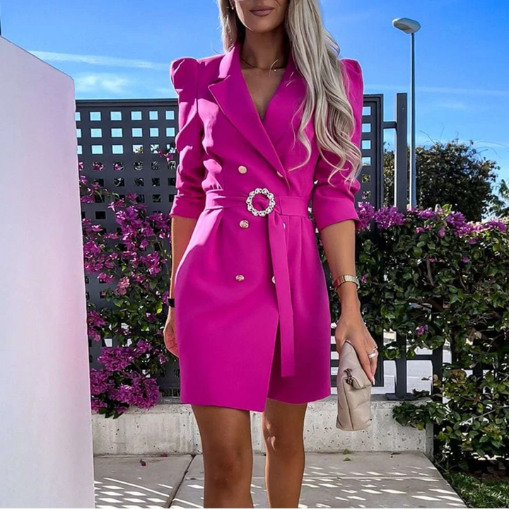 Trendy Blazer Dress with Belt - Romy-Pink-S-The Livary