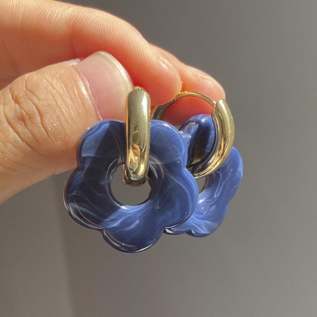 Gold Plated Flower Earrings - Valeria-Blue-The Livary