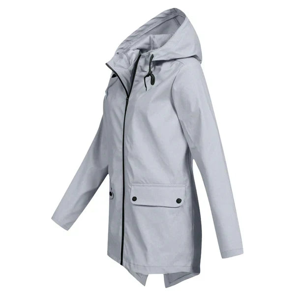 Trendy Women's Rain Jacket with Hood - Liora-Beige-S-The Livary