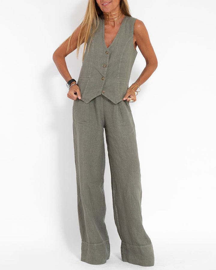 Linen 2-Piece Set with Wide Trousers and Jacket – Alma-Dark grey-S-The Livary