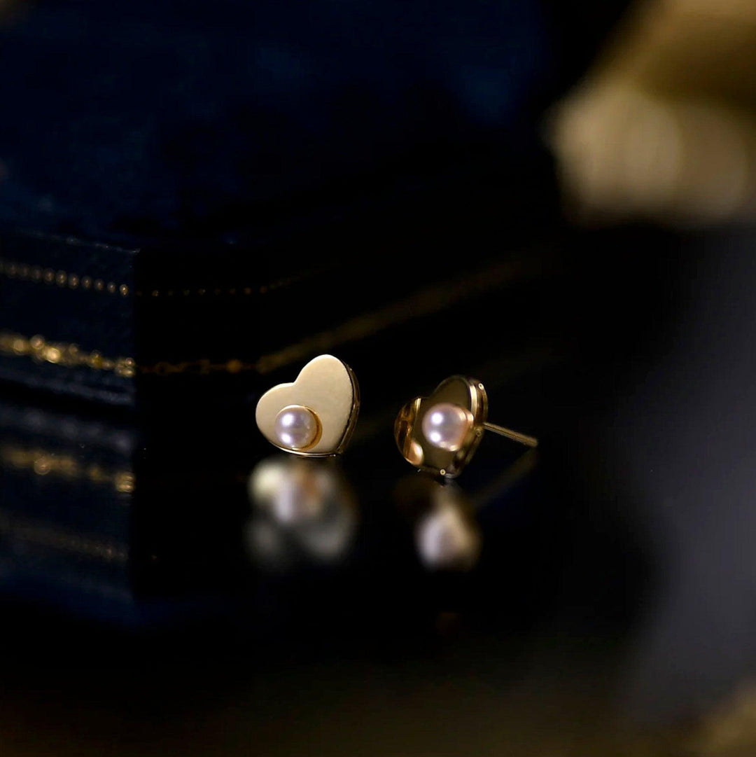 Heart Pearl Studs - Amelie-The Livary