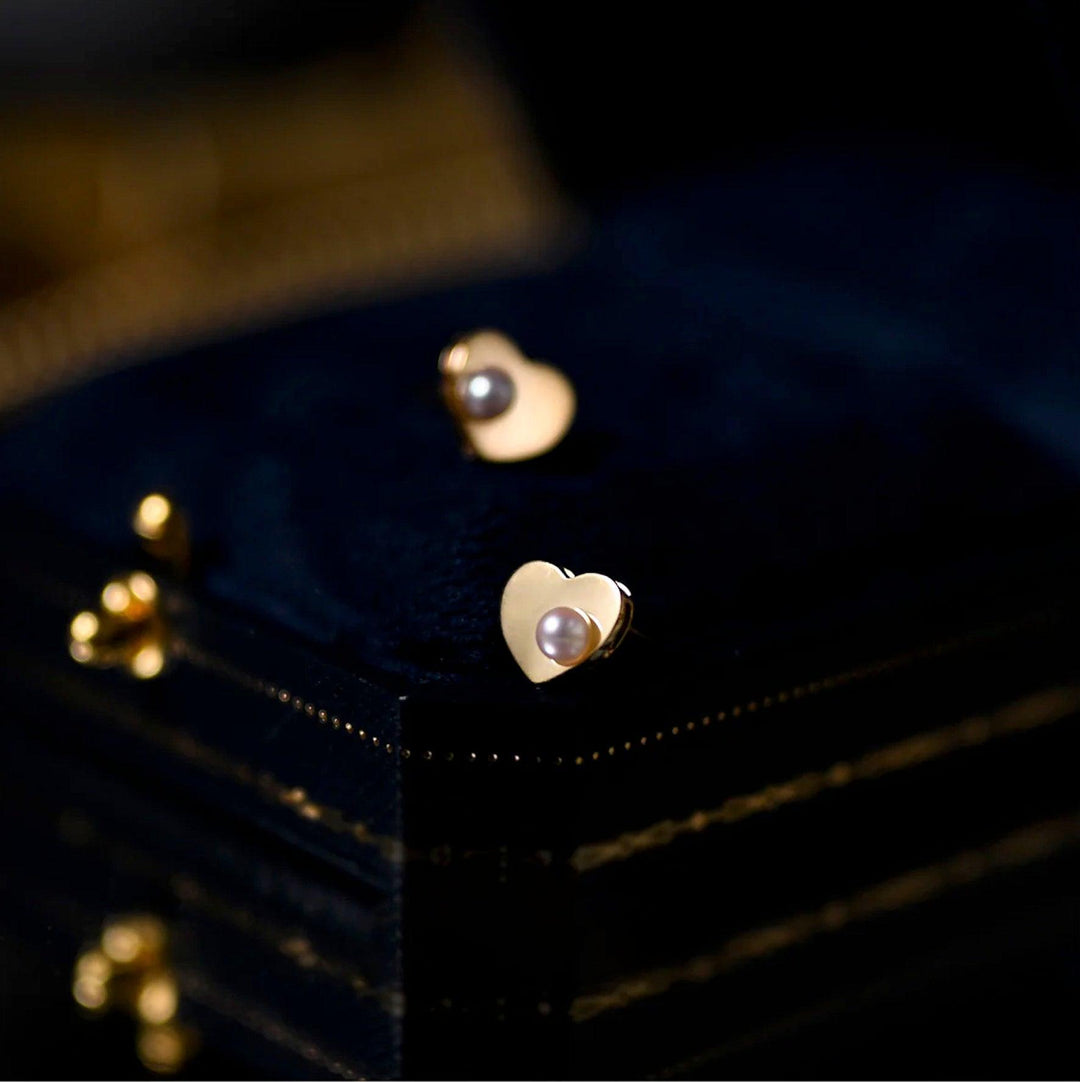 Heart Pearl Studs - Amelie-The Livary