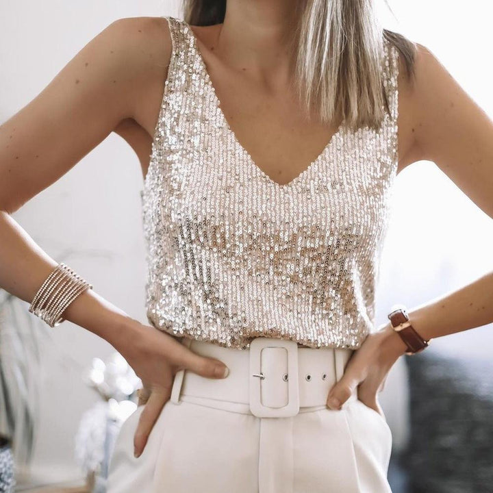 Sparkling ladies' sequin top with spaghetti straps – Liora-S-The Livary