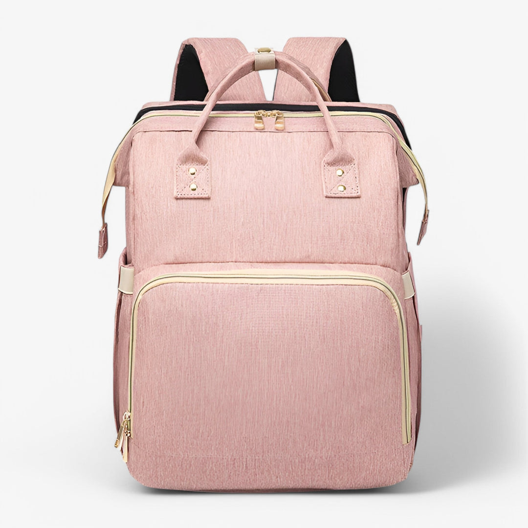 Multi-Functional Changing Bag with Pull-Out Baby Cot – Noëlle-Light pink - with ID card slot-The Livary