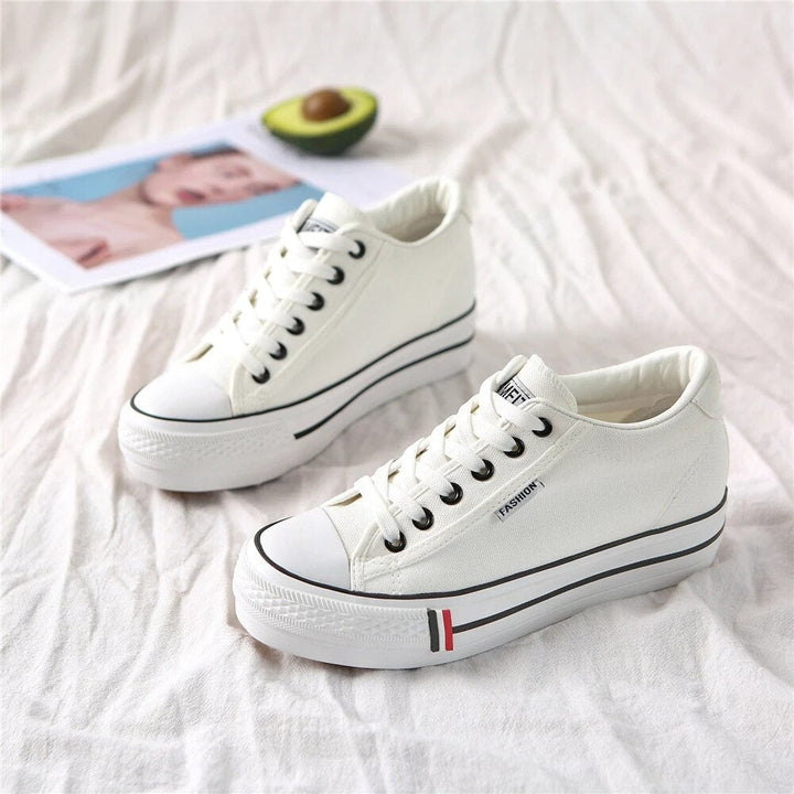 Stylish women's canvas sneakers with platform sole – Leonie-White-3-The Livary