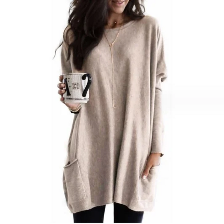 Trendy Tunic with Long Sleeves - Celina-Khaki-S-The Livary
