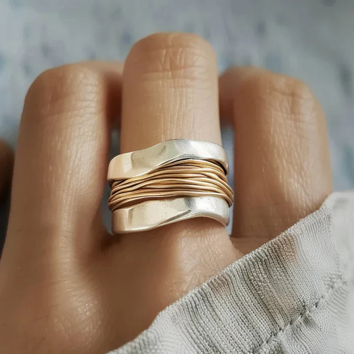Silver Ring with Gold Accents - Solaira-6-The Livary