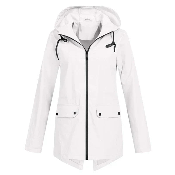 Trendy Women's Rain Jacket with Hood - Liora-White-S-The Livary